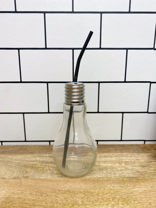 Light Bulb Drinking Jar With Straw - 4 Pack