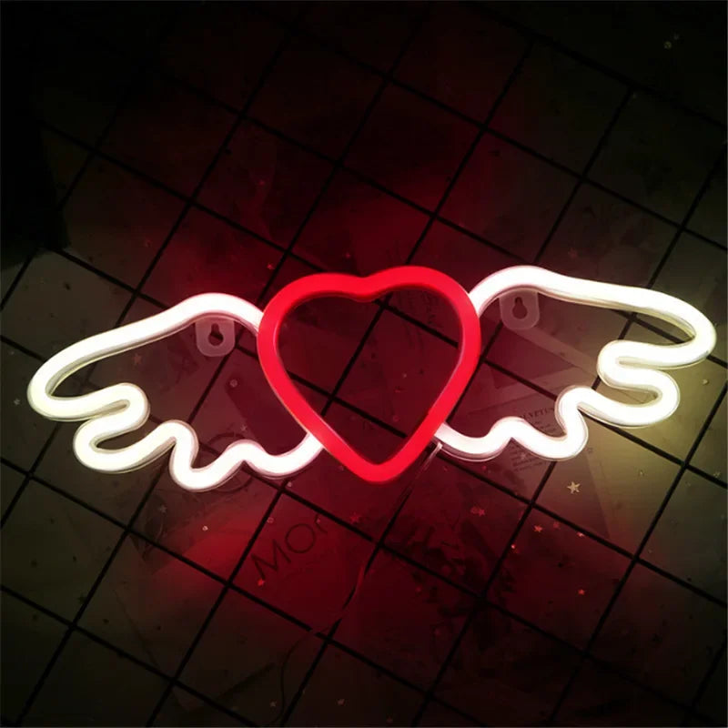 Mouth, Lip, Heart, Wings Neon Sign