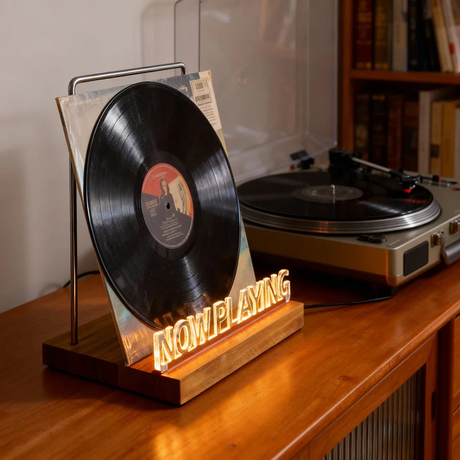 Illuminated Now Playing Vinyl Record Display Stand – Warm White LED