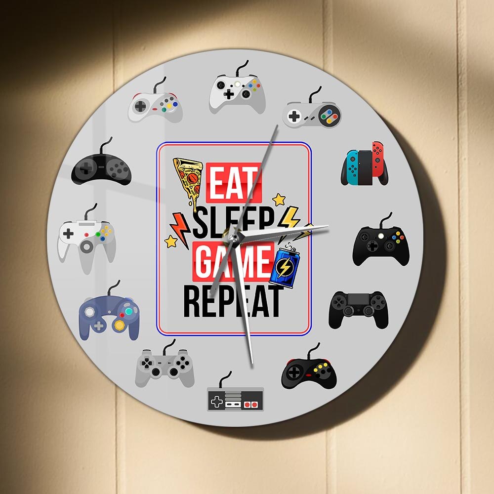 Eat Sleep Game Repeat Wall Clock