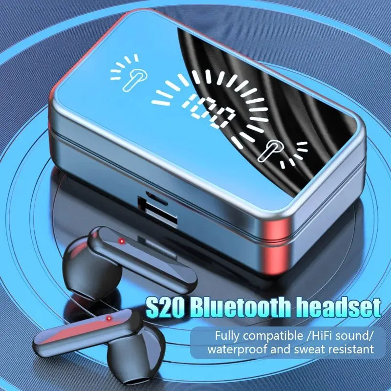 S20 TWS Wireless Bluetooth Headset with Charge Box Noise Cancelling LED Earbuds with Mic Wireless Headphones Bluetooth Earphones