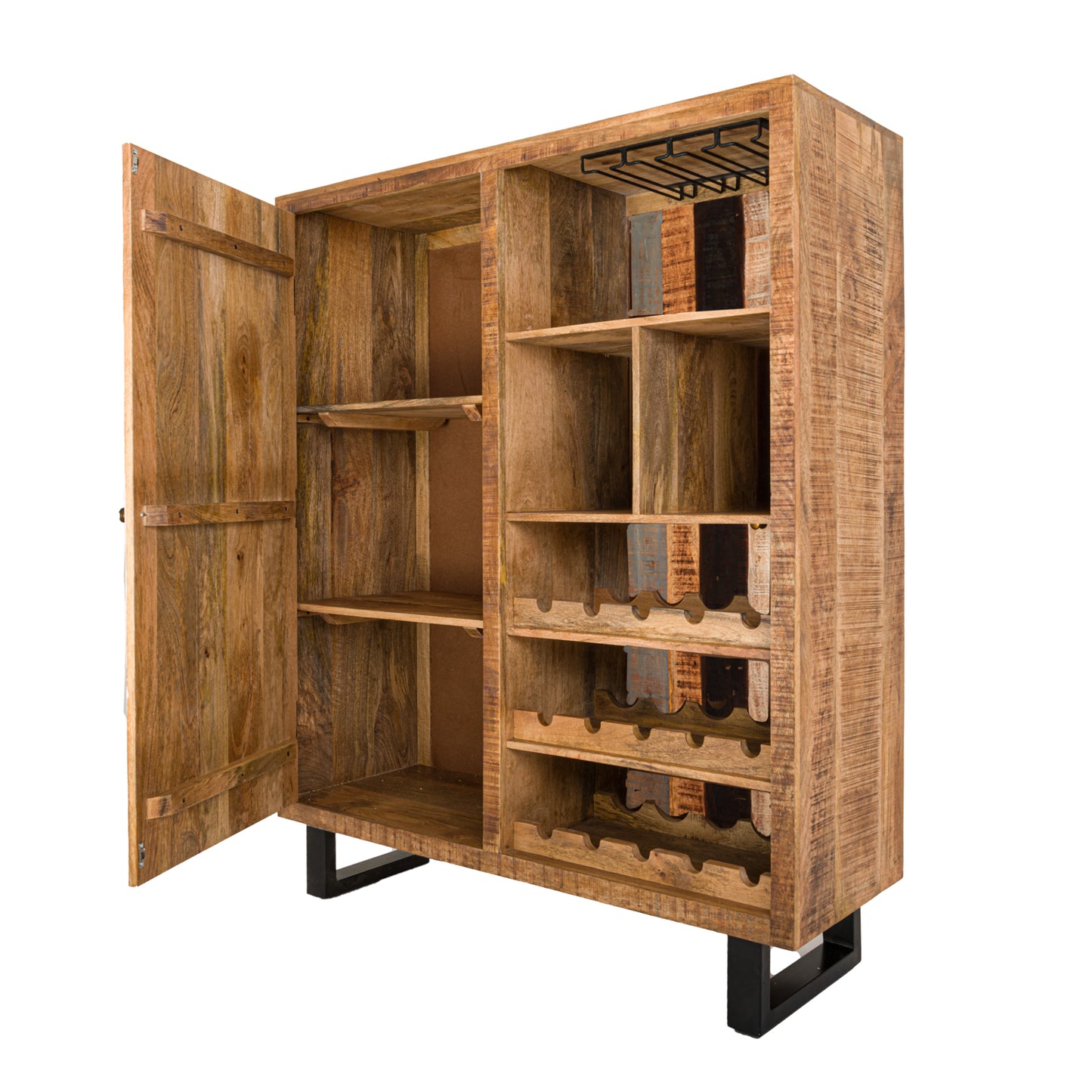 Industrial Style Drinks Cabinet - Reclaimed Wood Effect - mancavesuperstore