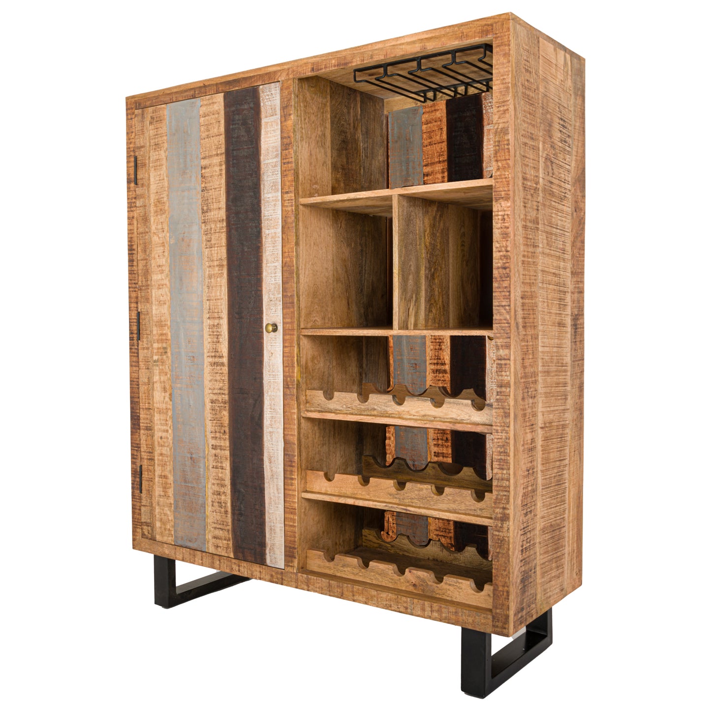 Industrial Style Drinks Cabinet - Reclaimed Wood Effect - mancavesuperstore
