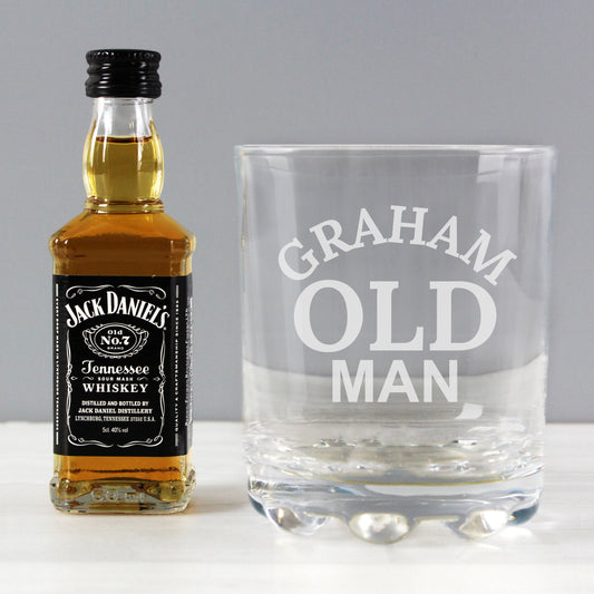 Personalised Old Man Tumbler and Whiskey Miniature Set