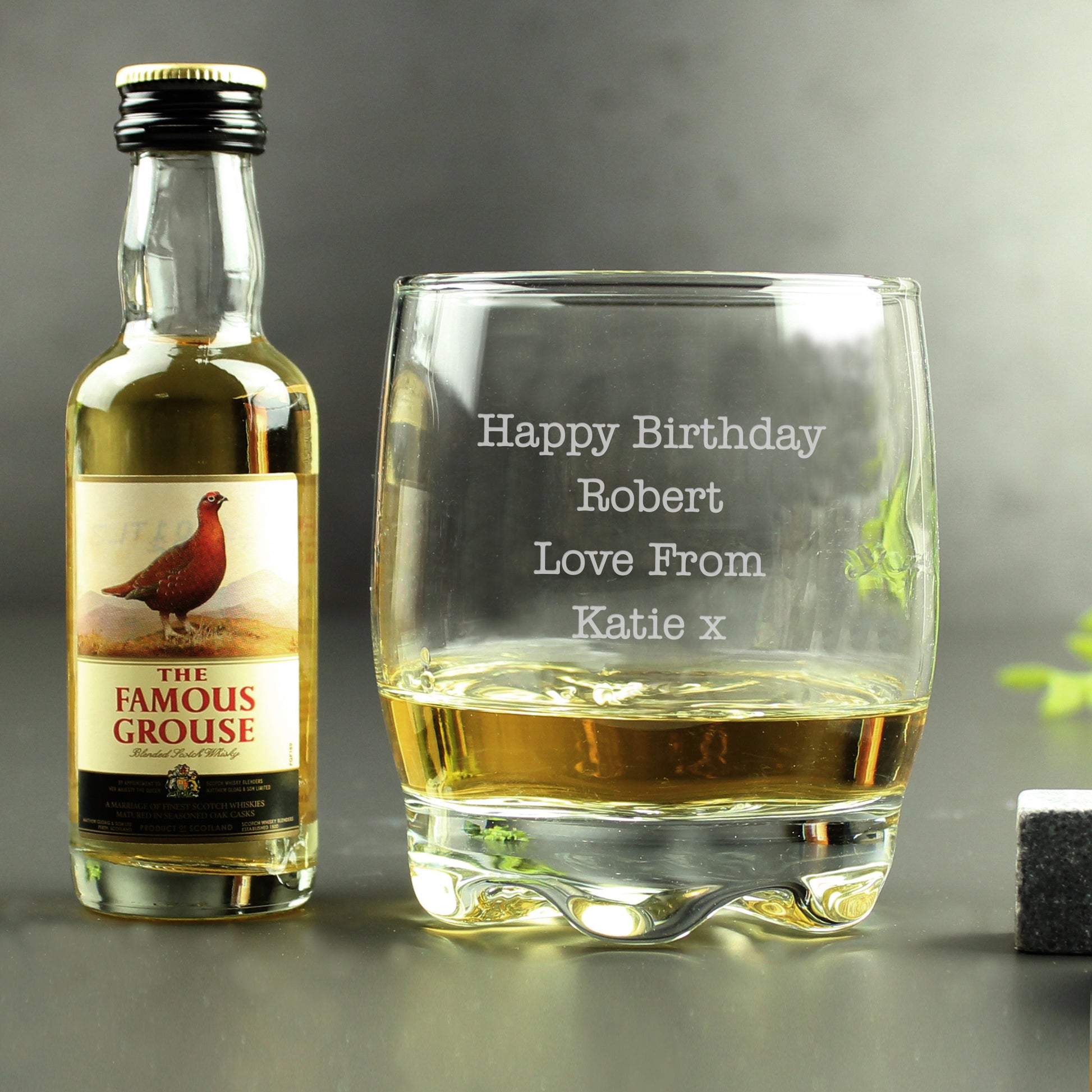 Personalised Free Text Tumbler and Whiskey Miniature Set