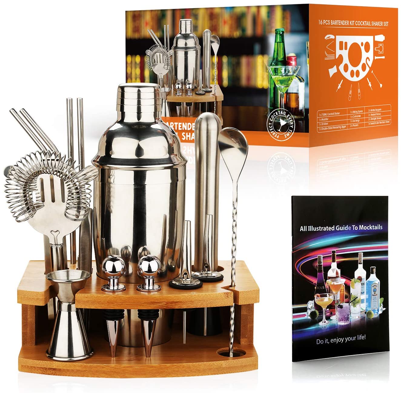 Cocktail Making Kits In Wooden Stands - Variety Of Styles - Copper/Silver