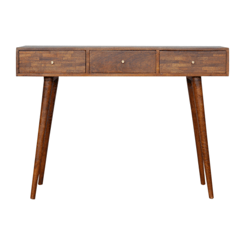 3 Drawer Mixed Chestnut Console Table - mancavesuperstore