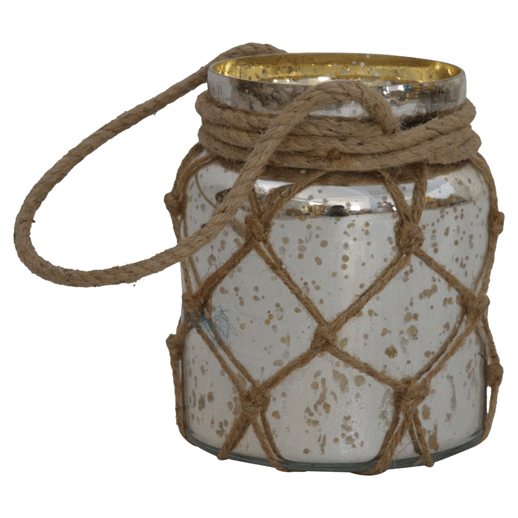 Antique Finish Glass Jar Lantern with Rope - mancavesuperstore