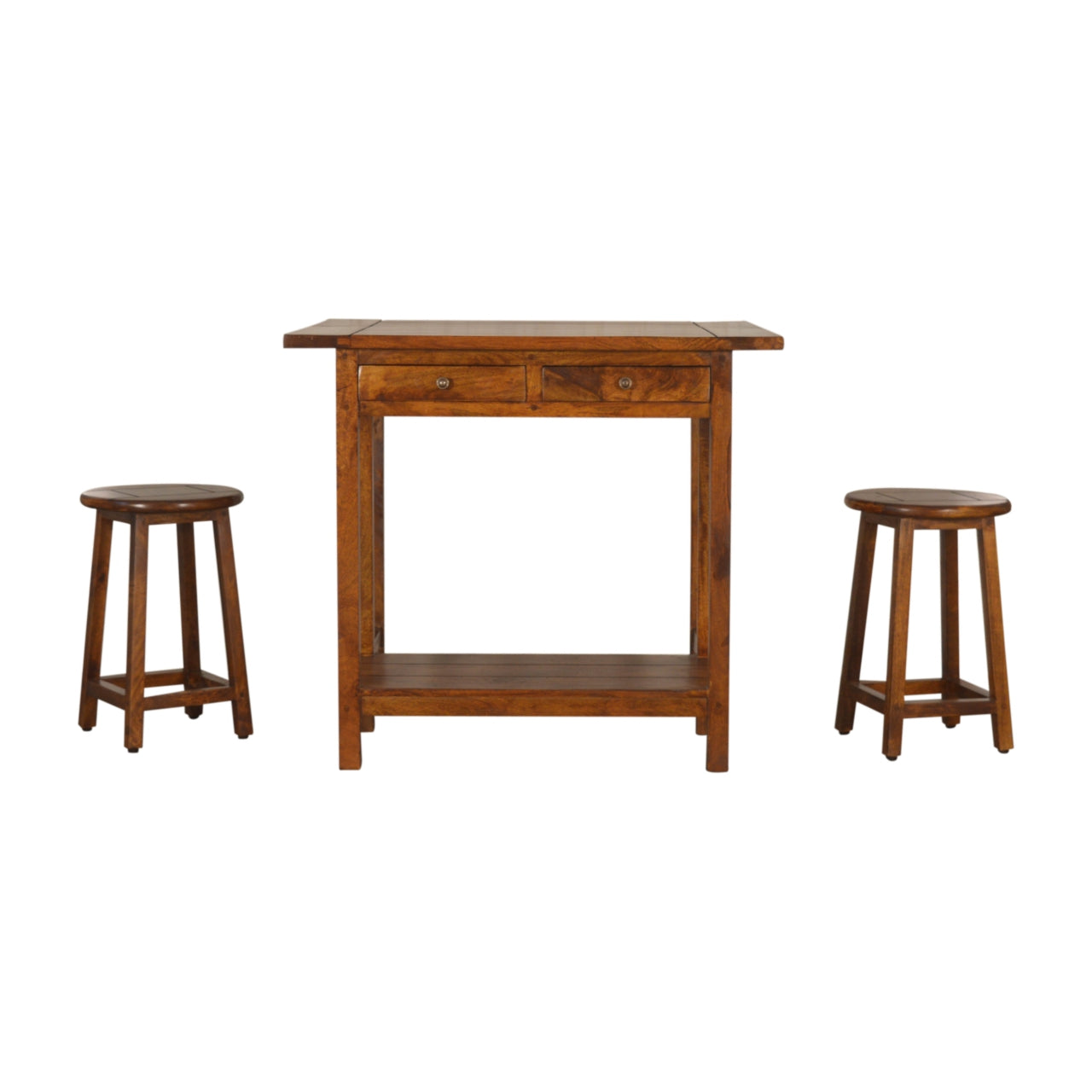Fold & Pack Away Chestnut Breakfast Table With 2 Stools - mancavesuperstore