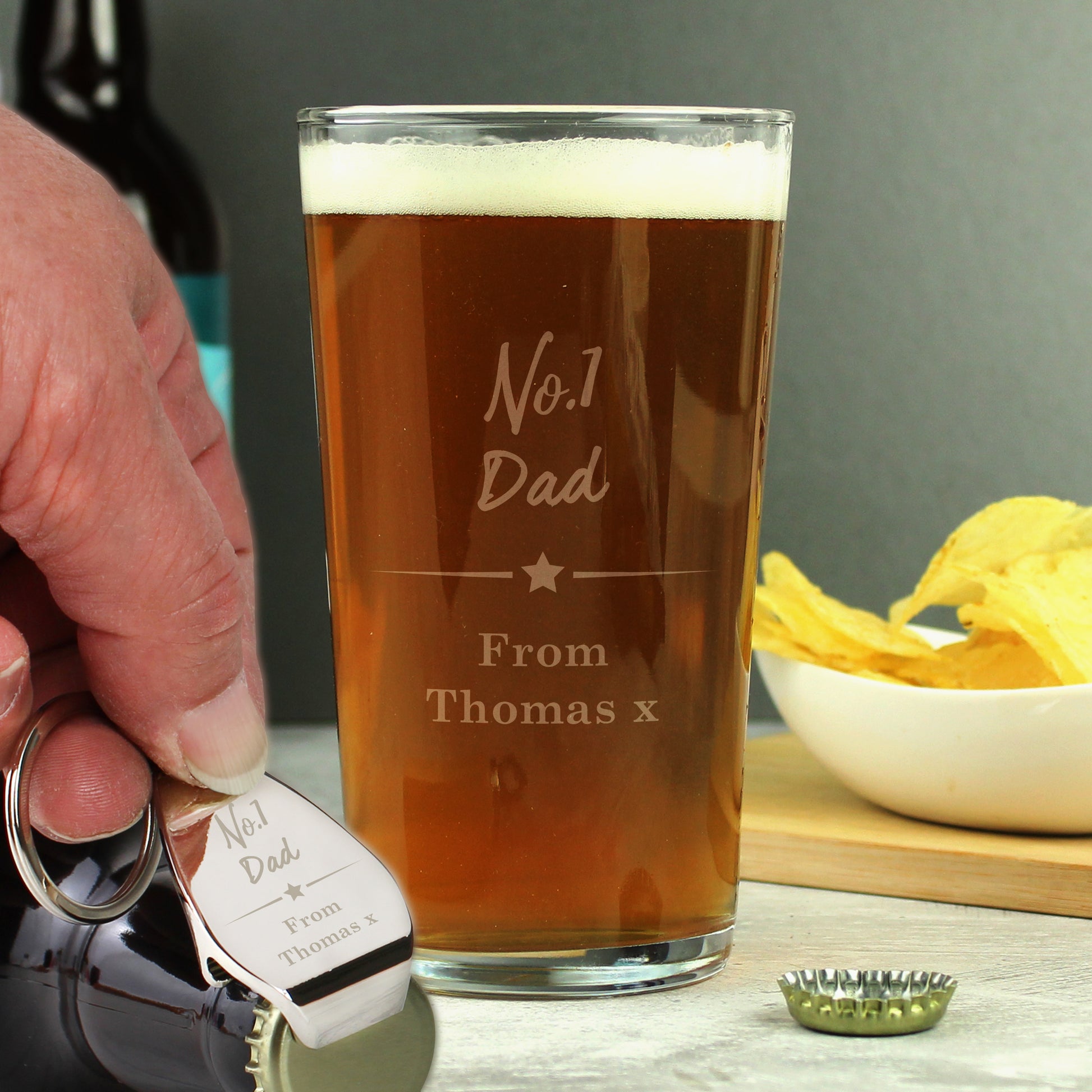 Personalised No.1 Pint glass & Bottle Opener Set