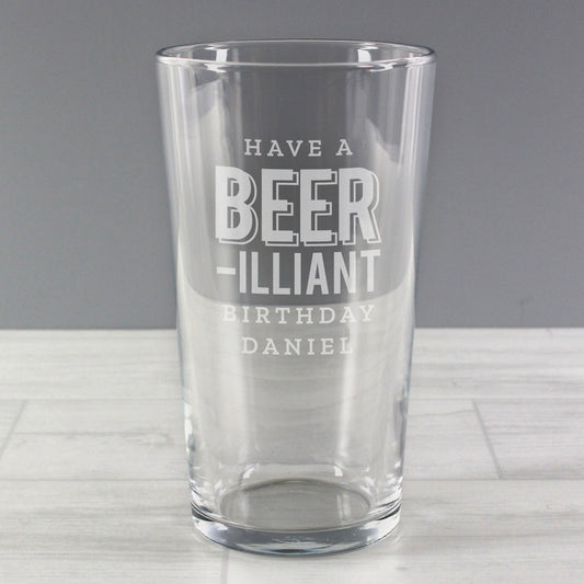 Personalised Beer-Illiant Birthday Pint Glass