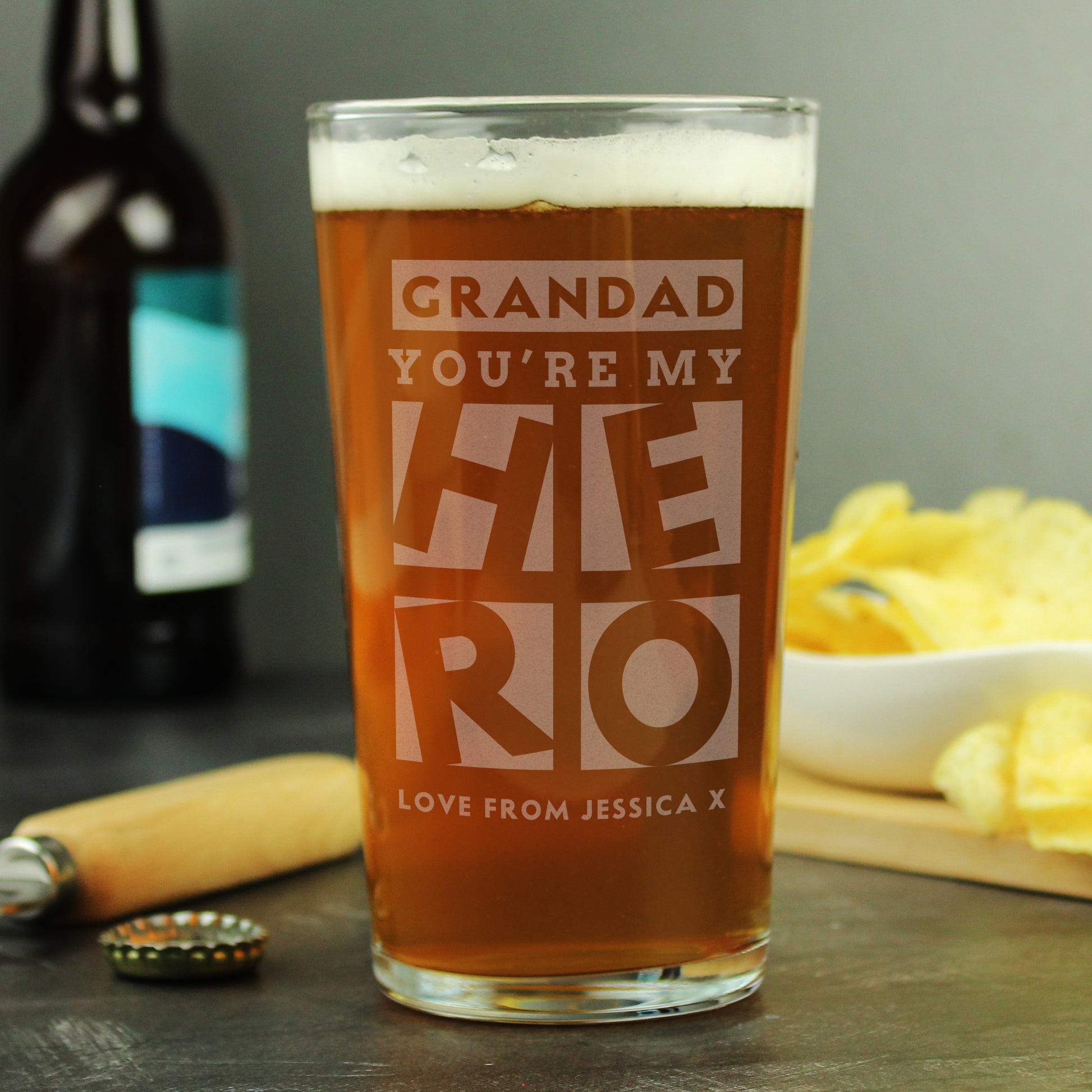 Personalised My Hero Pint Glass