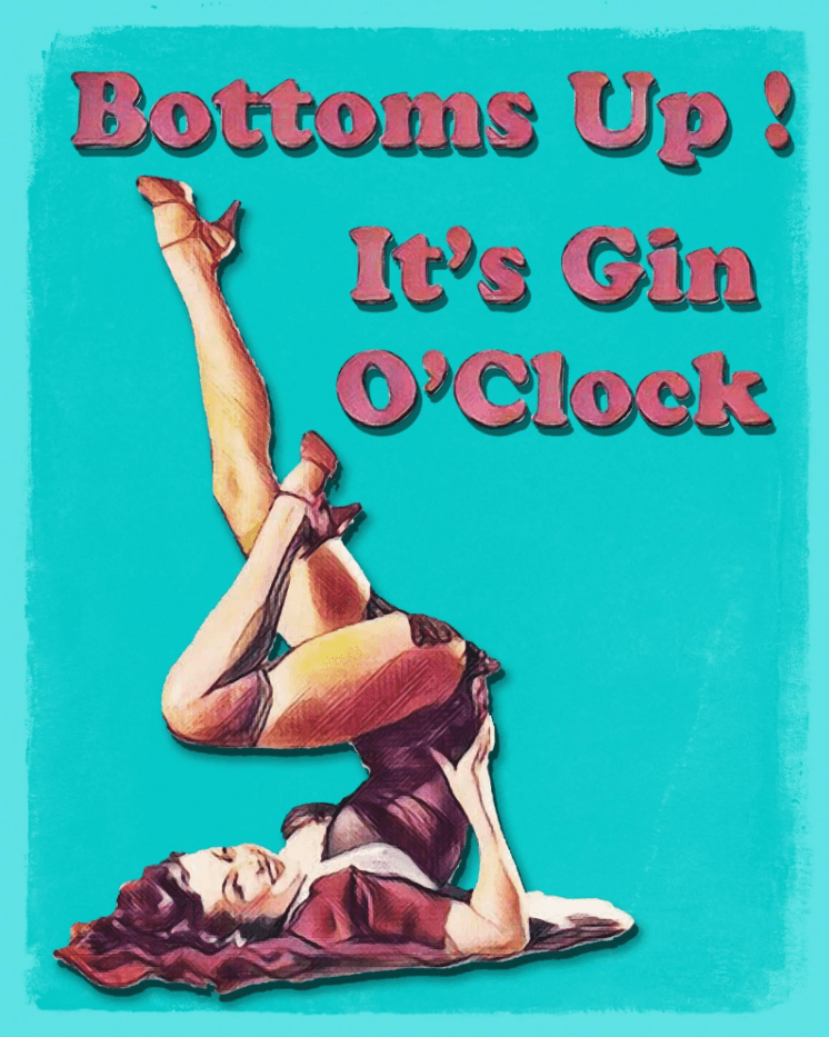 Bottoms Up It's Gin O Clock! - Vintage Metal Bar Sign - mancavesuperstore