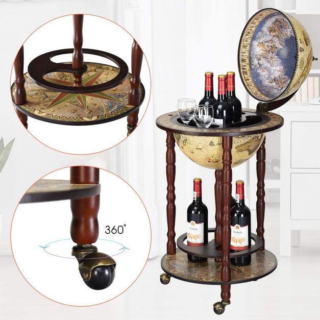 Traditional Globe Drinks Cabinet with Wheels - Cream Globe