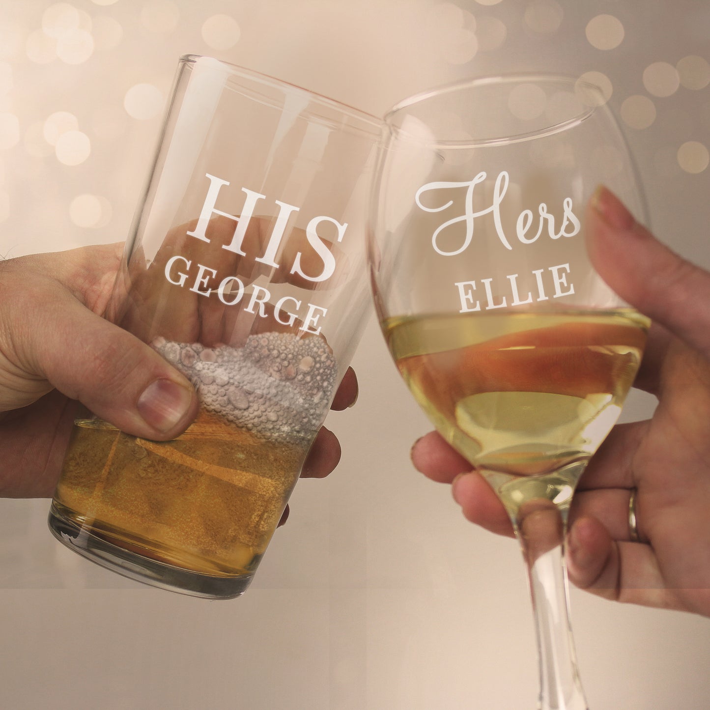 Personalised 'His & Hers' Pint Glass & Wine Glass Set - mancavesuperstore