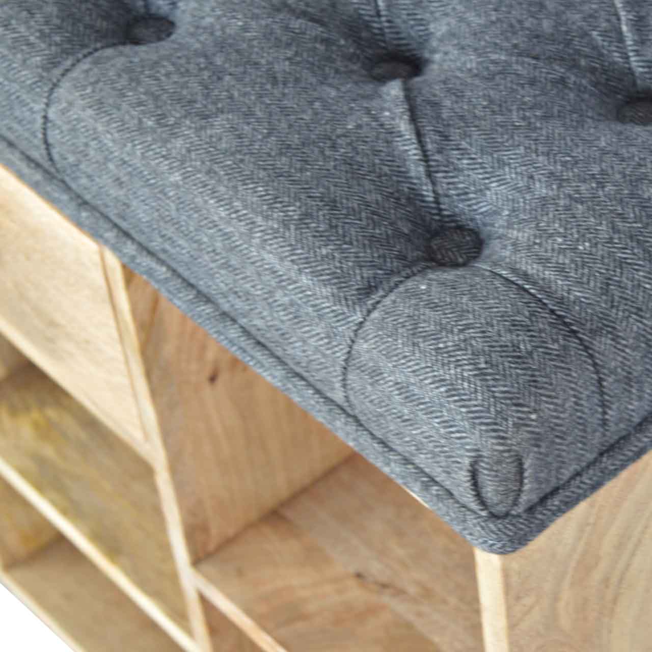 Seating & 6 Slot Shoe Storage Bench - Black Tweed - mancavesuperstore