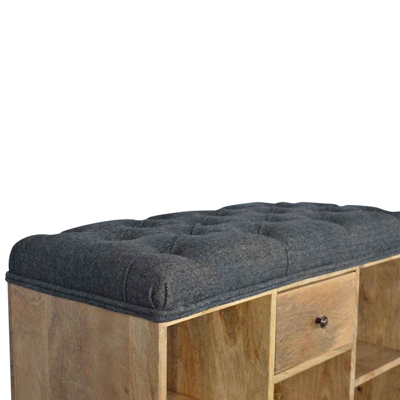 Seating & 6 Slot Shoe Storage Bench - Black Tweed - mancavesuperstore