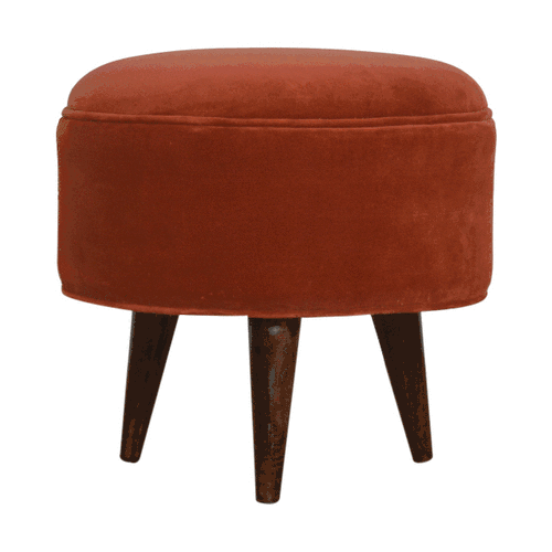 Brick Red Coloured Velvet Nordic Style Footstool - mancavesuperstore